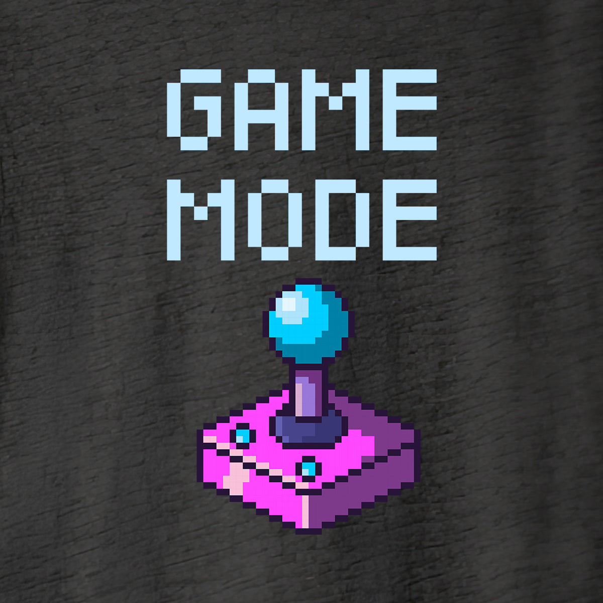 Close-up of Pixel art joystick design with 'GAME MODE' text on a dark grey background