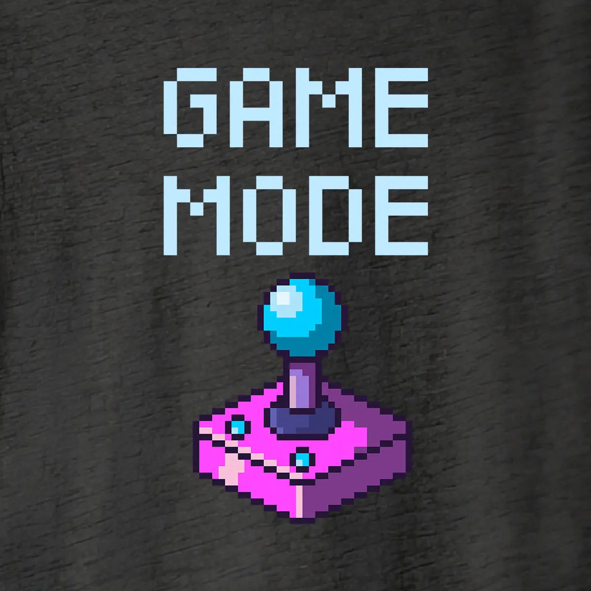 Close-up of Pixel art joystick design with 'GAME MODE' text on a dark grey background