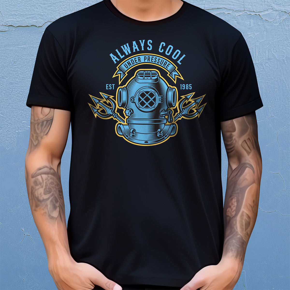 Cool Under Pressure t-shirt – men’s graphic tee with vintage diving helmet design