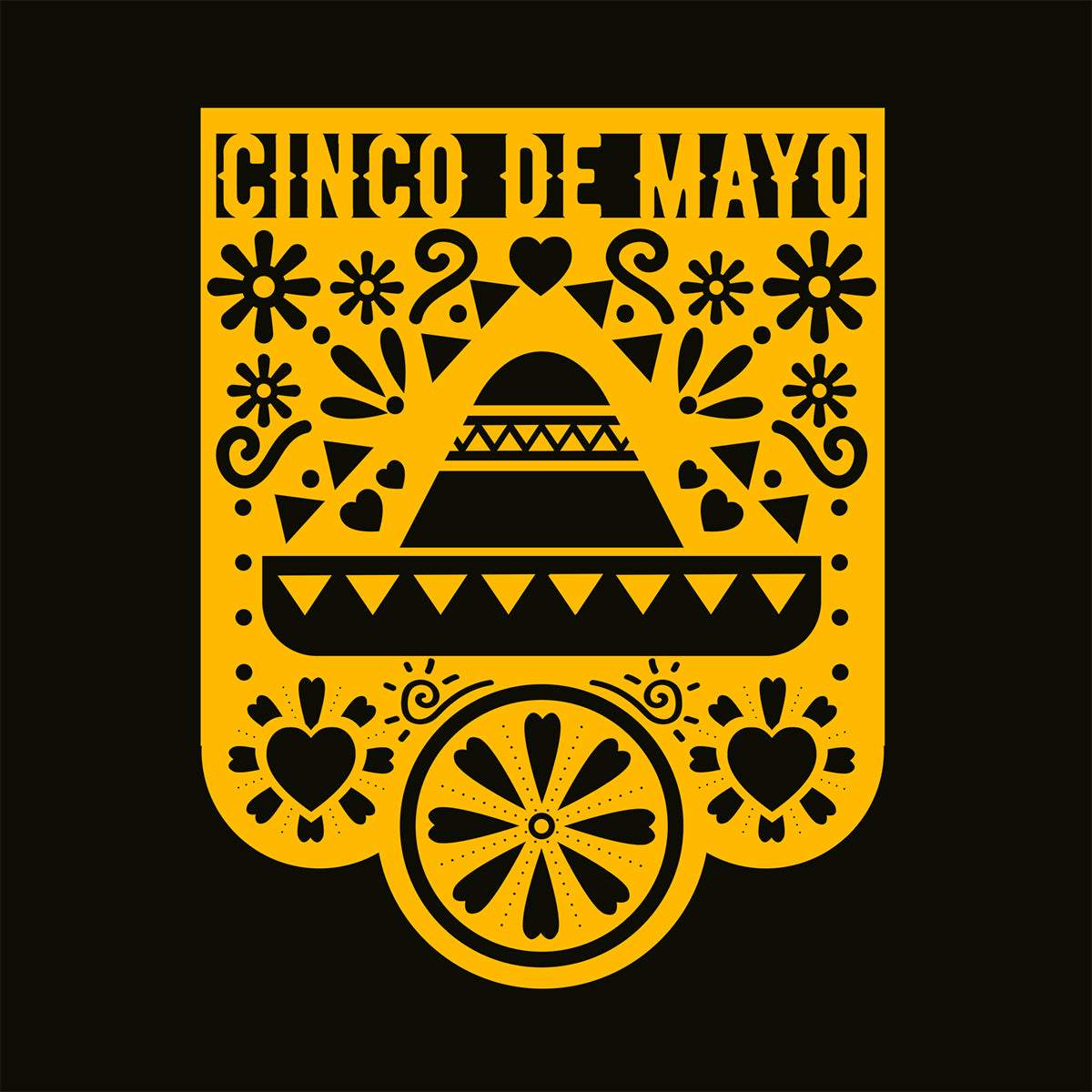 Decorative design with 'Cinco de Mayo' text on a black background