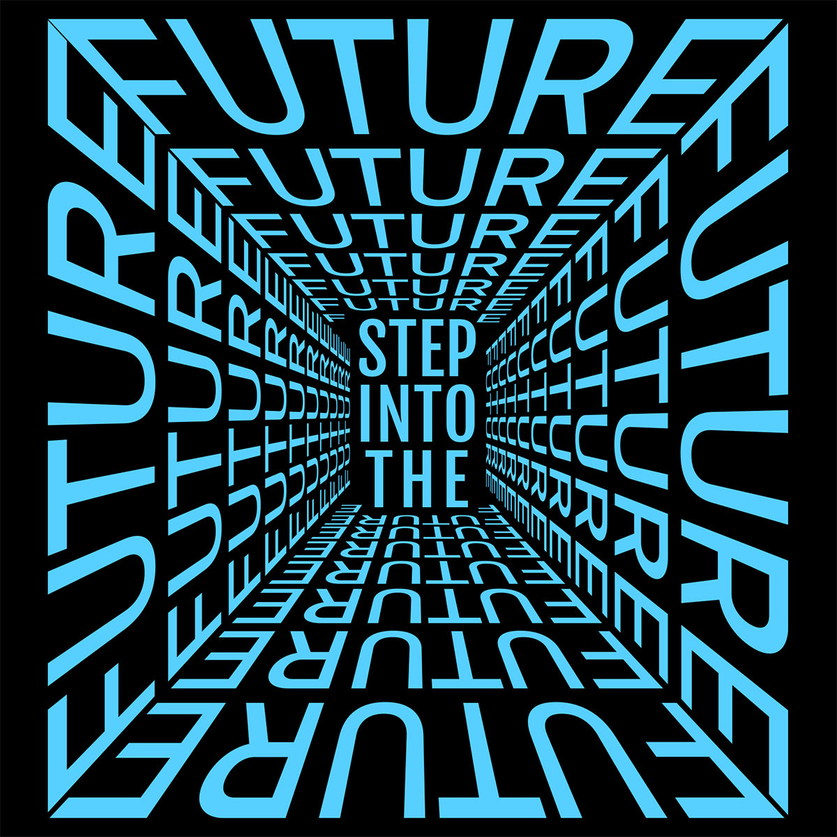 Tunnel-like design with 'FUTURE' text in blue on a black background