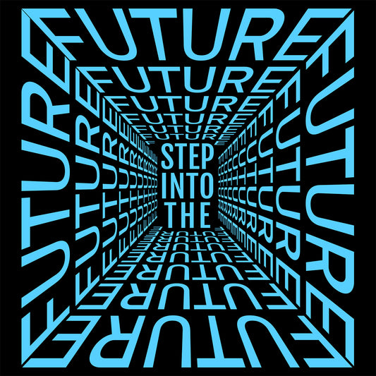 Tunnel-like design with 'FUTURE' text in blue on a black background