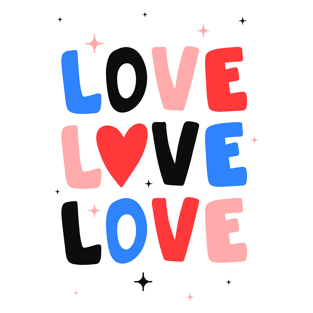 Colorful 'LOVE' text on a white background