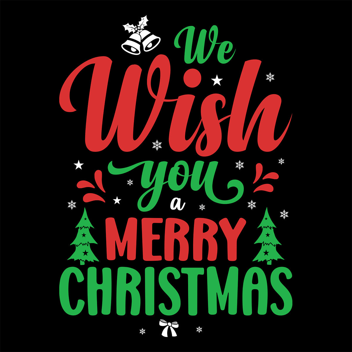 Christmas-themed text with red, green, and white on a black background