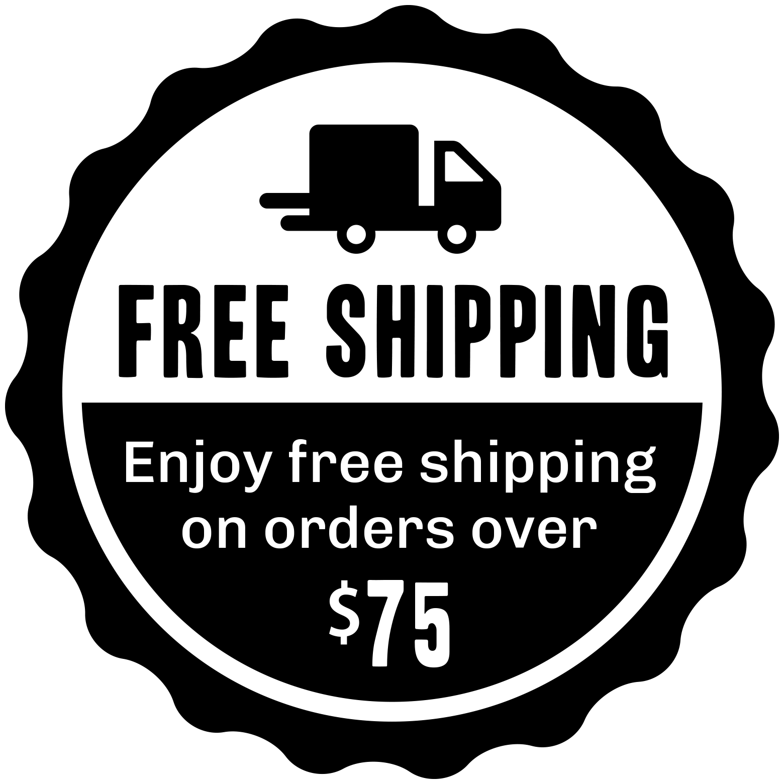 Free shipping badge for orders over $75