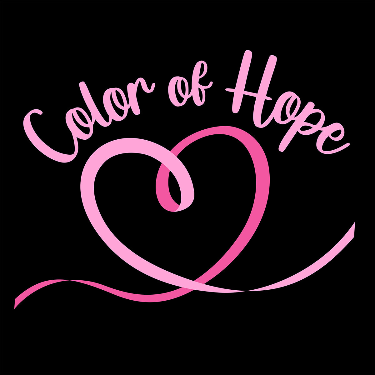 Close-up of 'Color of Hope' illustration with a heart on a black background for Breast Cancer Awareness