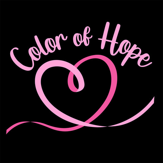 Close-up of 'Color of Hope' illustration with a heart on a black background for Breast Cancer Awareness