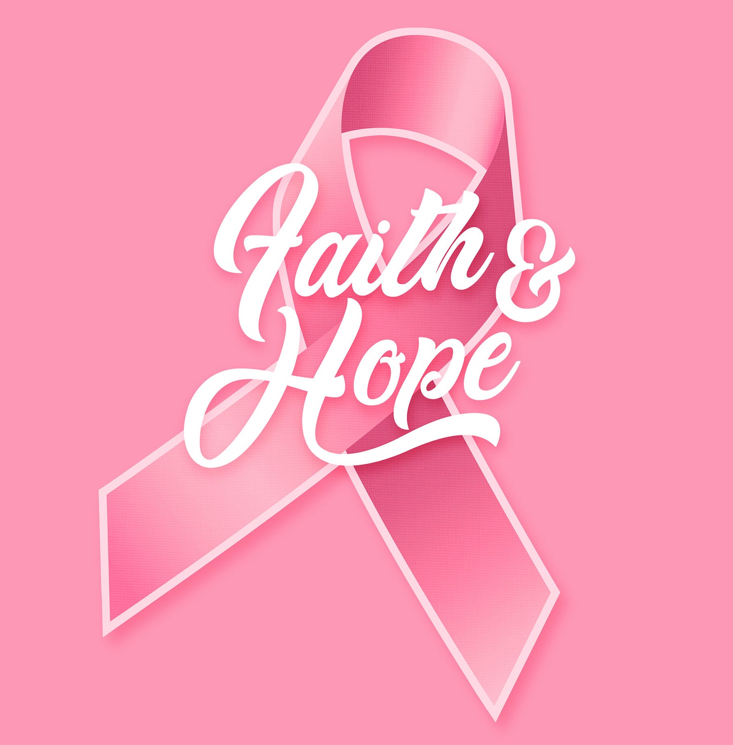 Close-up of 'Faith & Hope' ribbon design on pink background for Breast Cancer Awareness