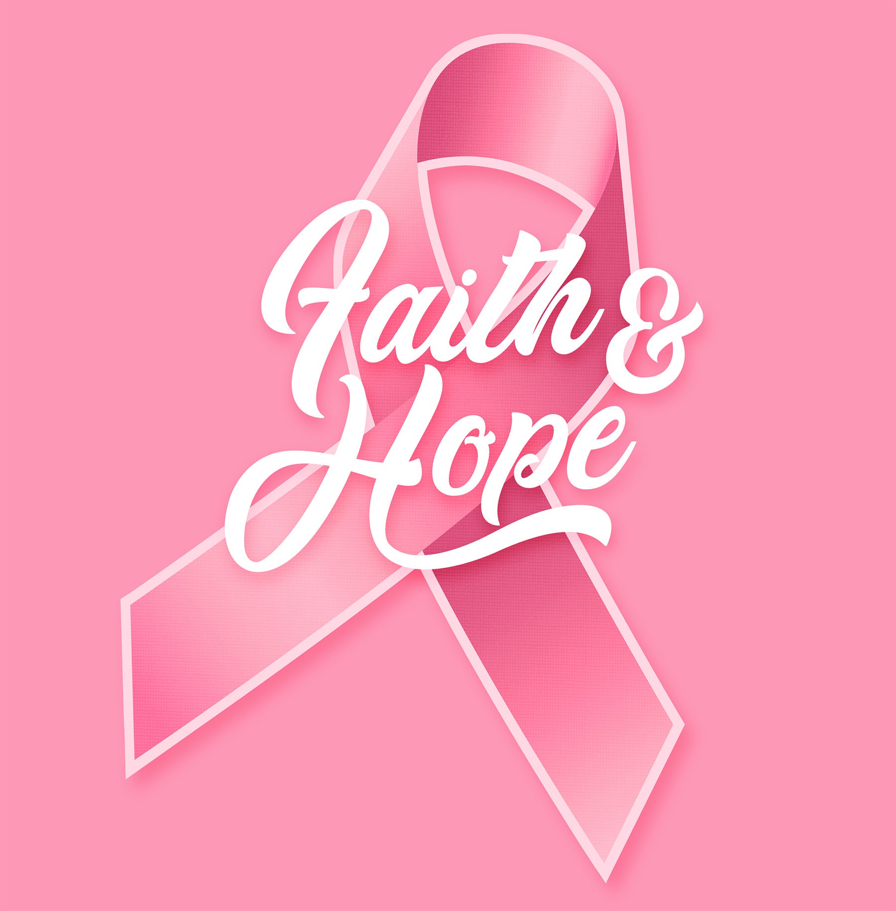 Close-up of 'Faith & Hope' ribbon design on pink background for Breast Cancer Awareness