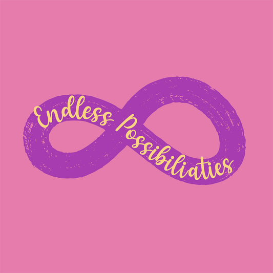 Close-up of purple infinity illustrated symbol and 'Endless Possibilities' text.