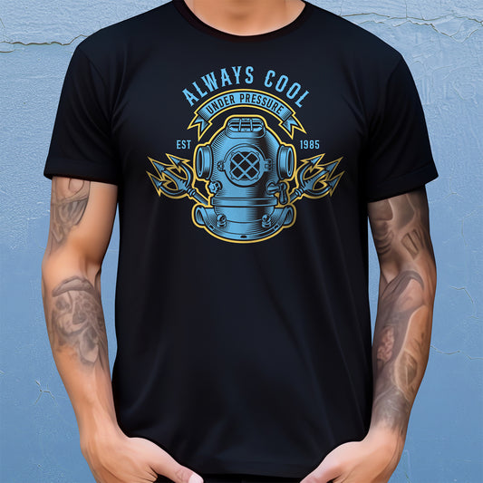 Cool Under Pressure t-shirt – men’s graphic tee with vintage diving helmet design